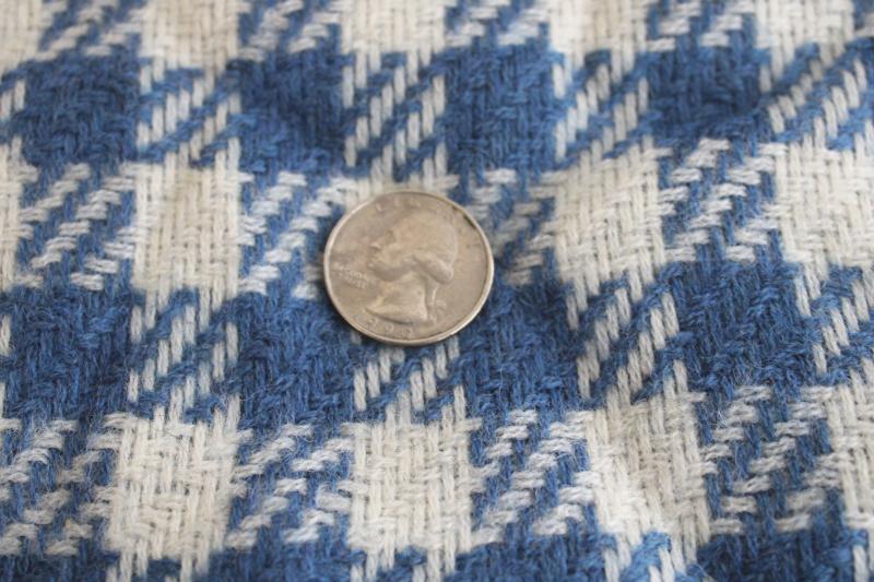 vintage wool fabric, blue & cream houndstooth tweed material for sewing or crafts