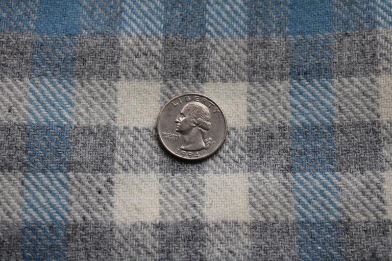 vintage wool fabric for sewing or crafts, plaid in pale grey, light blue, cream
