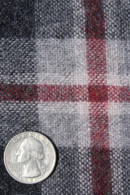 vintage wool fabric, heavy tartan plaid blanket / work shirt fabric muted red & grey