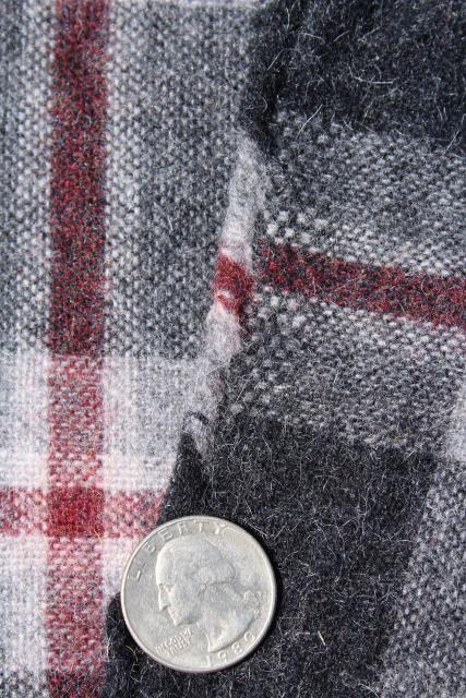 vintage wool fabric, heavy tartan plaid blanket / work shirt fabric muted red & grey