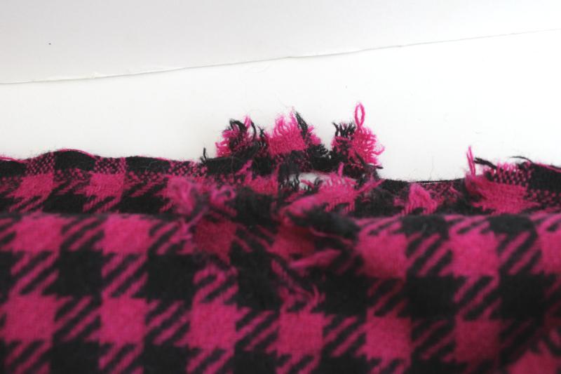 vintage wool fabric, large scale houndstooth weave in magenta pink & black