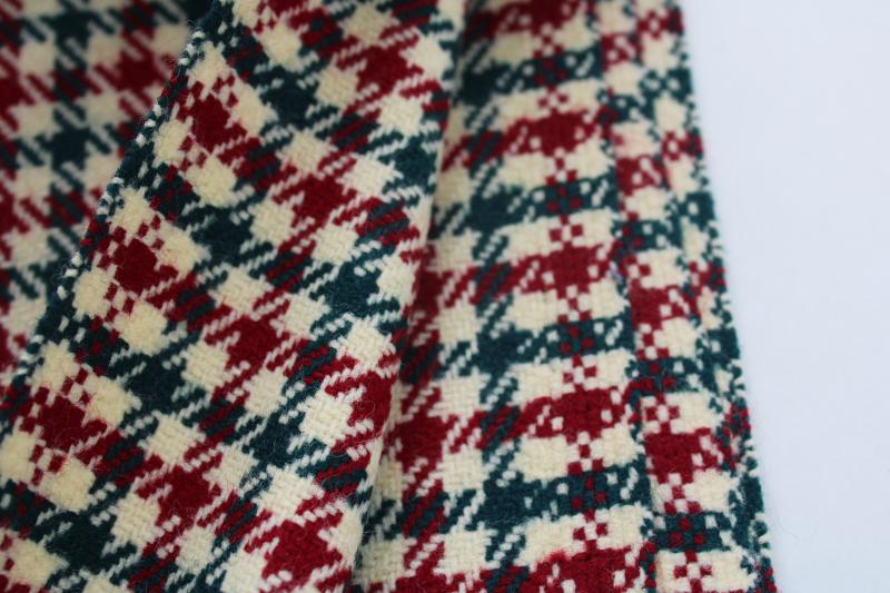 vintage wool or blend herringbone tweed fabric, dark red & green w/ ivory