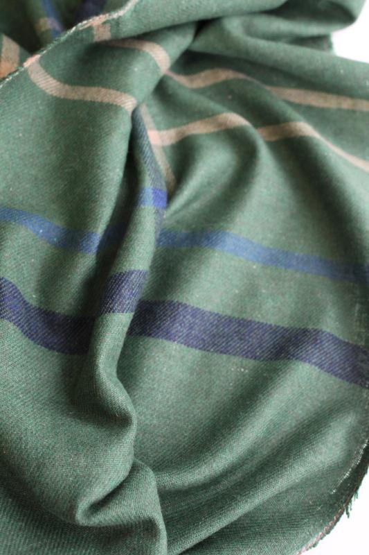 vintage wool / rayon blend fabric, preppy plaid green w/ blue, navy, cream