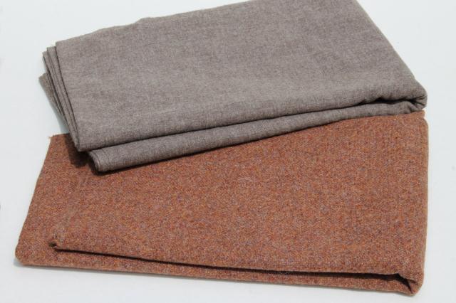 vintage wool tweed & wool flannel fabric for sewing or rug strips, natural rust brown tan colors