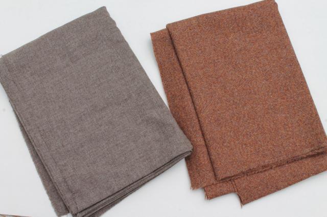 vintage wool tweed & wool flannel fabric for sewing or rug strips, natural rust brown tan colors