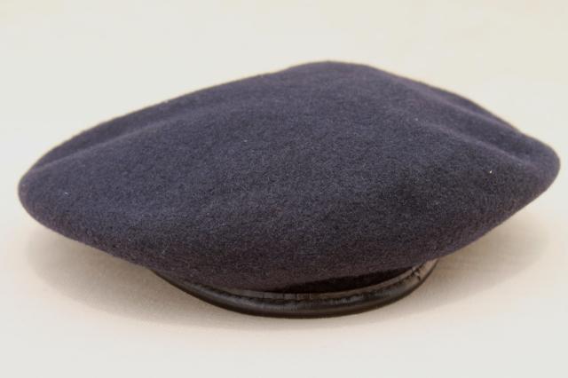vintage wool uniform beret, Air Force blue men's beret, hat size 7 1/4