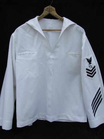 vintage work white Navy jumper uniform, size 44R, Operations Specialist patch