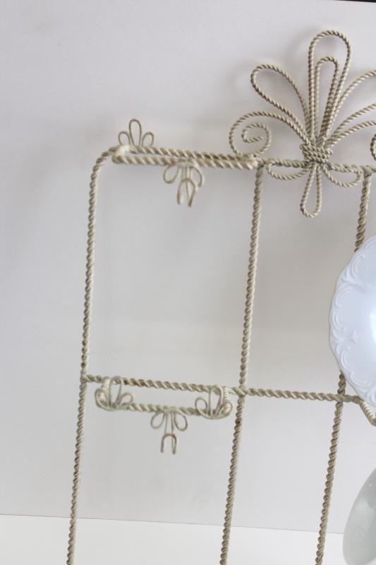 vintage wrought wire wall mount display rack for cups & saucers, french farmhouse style wirework