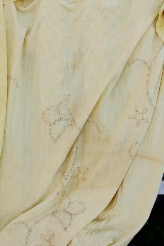 vintage yellow cotton chenille bedspread, shabby cottage chic cozy granny style 