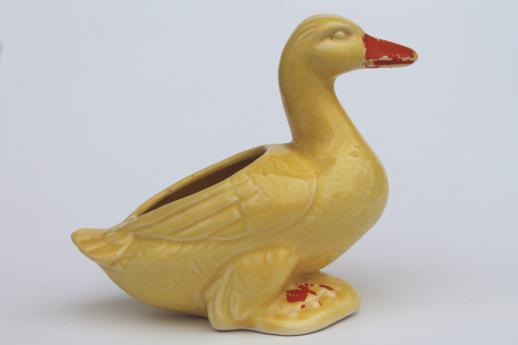 vintage yellow duck pottery planter, cute ceramic flower pot for spring flowers