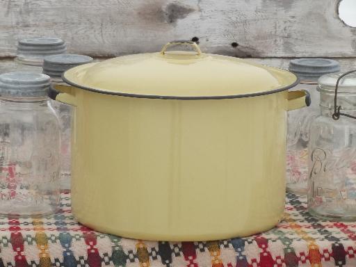vintage yellow enamelware canner / stock pot for hot water home canning