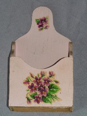 violets wood wall bracket pocket, vintage pink paint