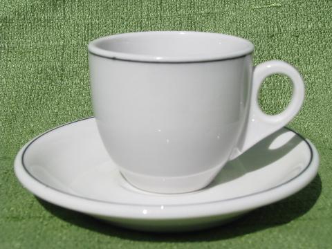 white w/black band vintage hotel / restaurant ironstone cups and saucers