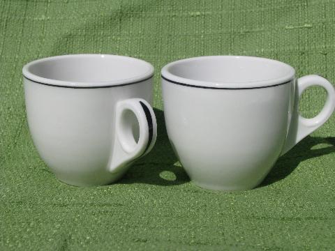 white w/black band vintage hotel / restaurant ironstone cups and saucers