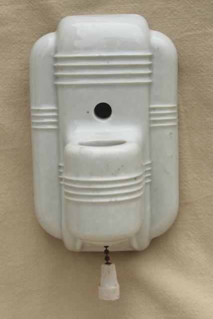 white ironstone china wall sconce light, art deco vintage pull chain switch single bulb fixture