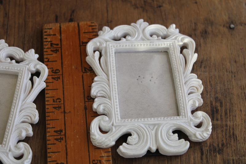 white painted ornate molded resin frames, mini easel stand frames french country style
