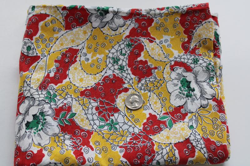whole feedsack, vintage red yellow print cotton fabric sewn up grain bag