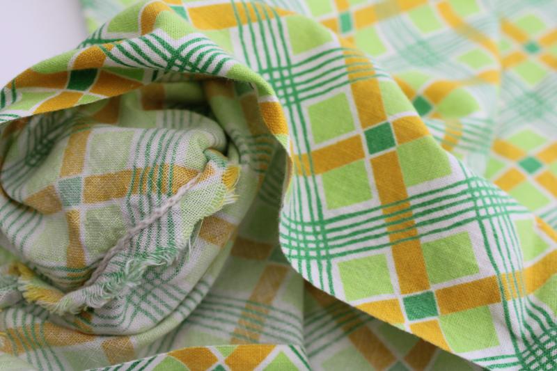 whole sack vintage plaid print cotton feedsack fabric, lime green & yellow