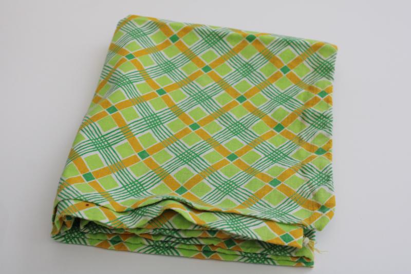 whole sack vintage plaid print cotton feedsack fabric, lime green & yellow