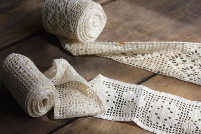wide crochet lace insertion or sewing trim, vintage handmade lace lot