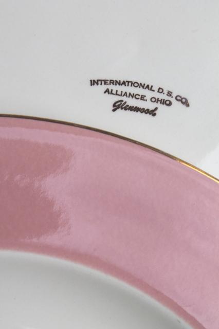 wide pink border flowered china plates, Alliance Glenwood vintage Homer Laughlin