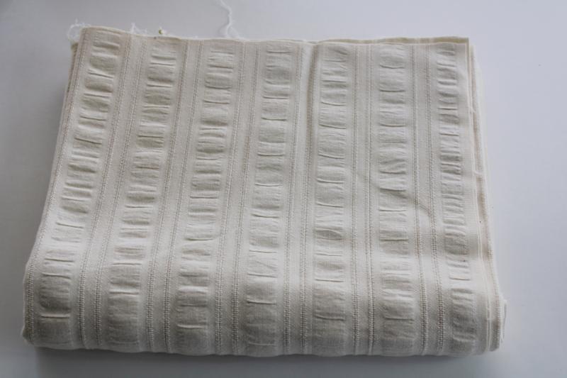 wide stripe seersucker, pucker textured cotton fabric creamy white solid color
