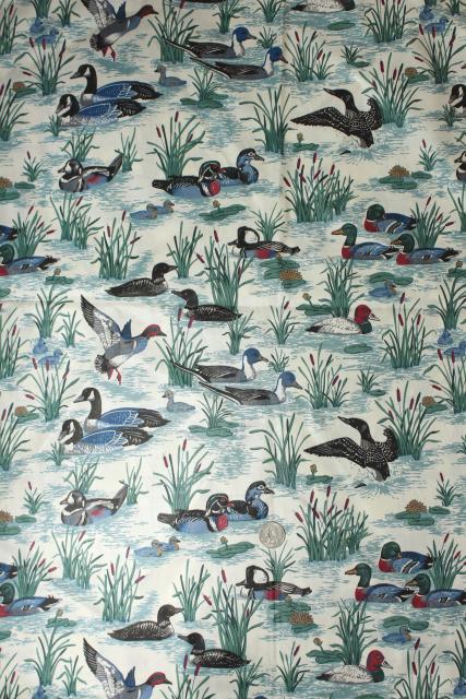 wild ducks geese game bird print cotton fabric, for quilting or decor ...