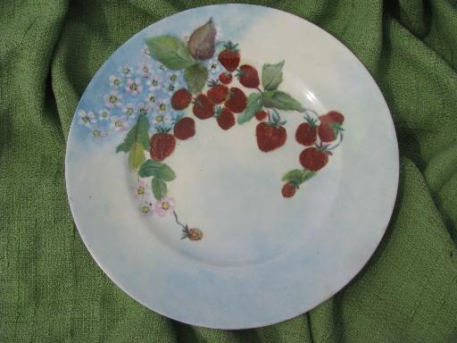 wild strawberries, vintage hand-painted china charger or large plate