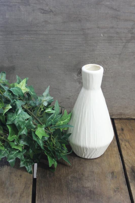 winter white tree bark textured pottery bottle vase, midcentury