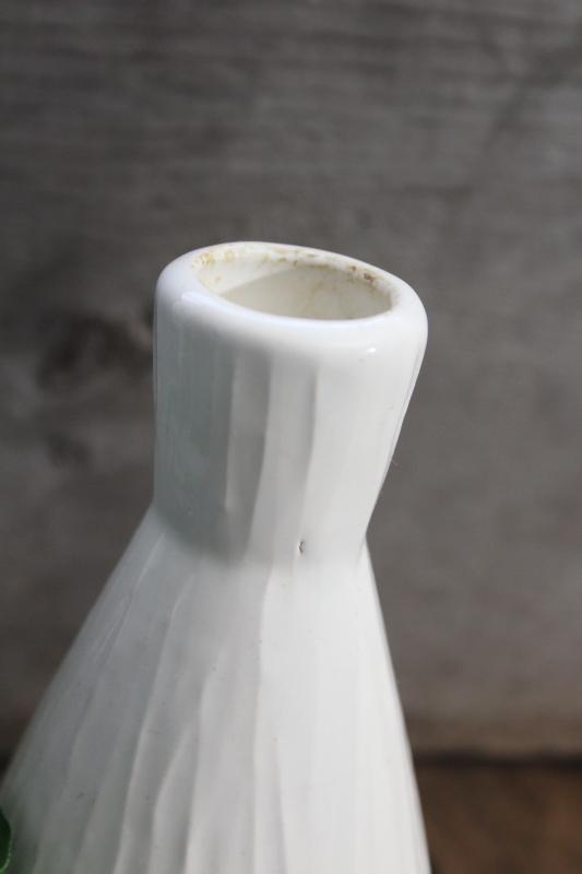 winter white tree bark textured pottery bottle vase, midcentury