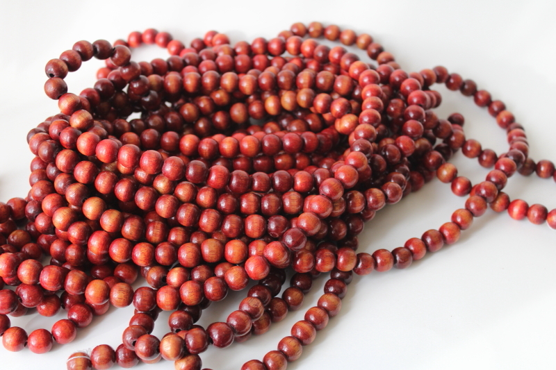wood beads garland, red brown cranberries bead strings natural neutral rustic decor