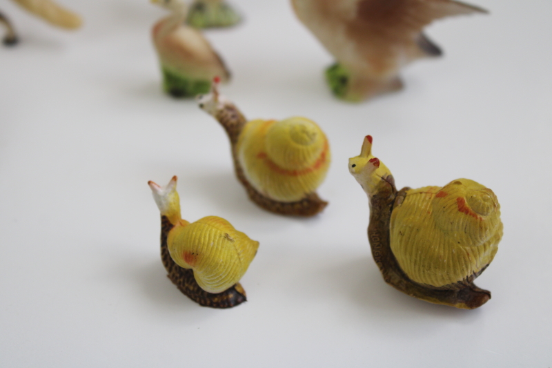 woodland animals miniatures, lot vintage china plastic critters, forest fairy garden figurines