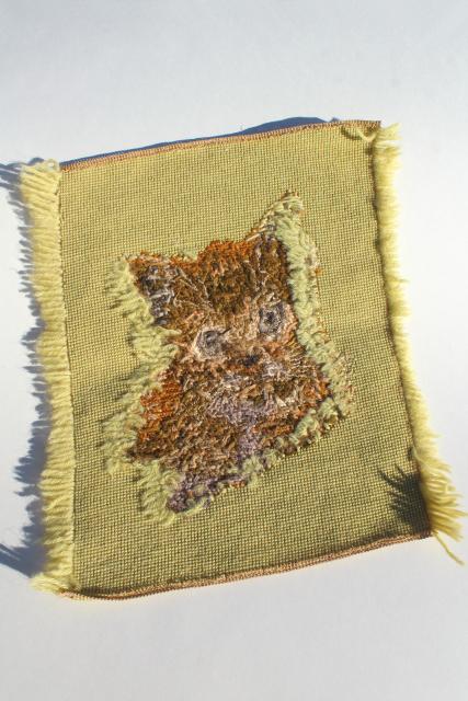 wool needlepoint canvas tabby cat kitten, vintage needlework to upcycle