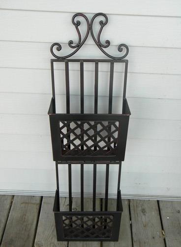 wrought iron architectural storage rack baskets for mail/magazines etc