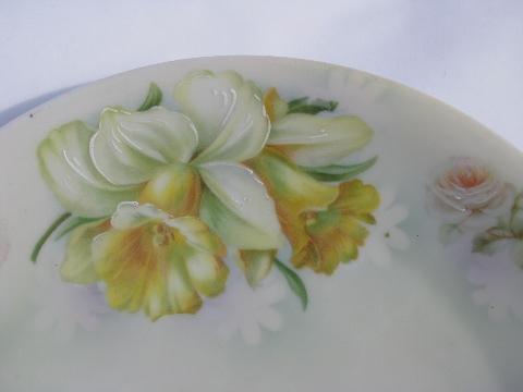 yellow daffodils, large antique hand-painted china plate, vintage Bavaria