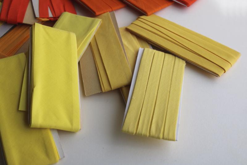 yellow & orange lot vintage seam tape, cotton & blend bias binding for sewing projects