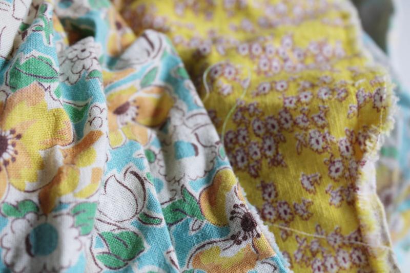 yellow prints 30s 40s 50s vintage cotton feedsack scrap fabric for quilting sewing projects