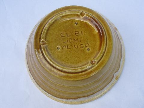 yellow-gold drip kitchen mixing bowl, vintage California pottery