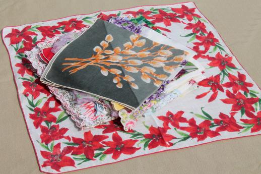 photo of  1950s 60s vintage flower print hankies, lot of 25 printed cotton handkerchiefs #2
