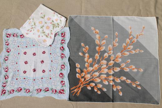photo of  1950s 60s vintage flower print hankies, lot of 25 printed cotton handkerchiefs #3