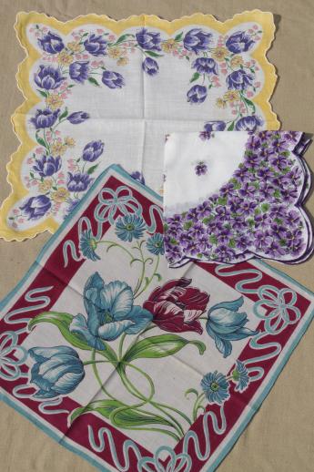 photo of  1950s 60s vintage flower print hankies, lot of 25 printed cotton handkerchiefs #4