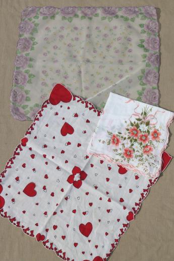 photo of  1950s 60s vintage flower print hankies, lot of 25 printed cotton handkerchiefs #6