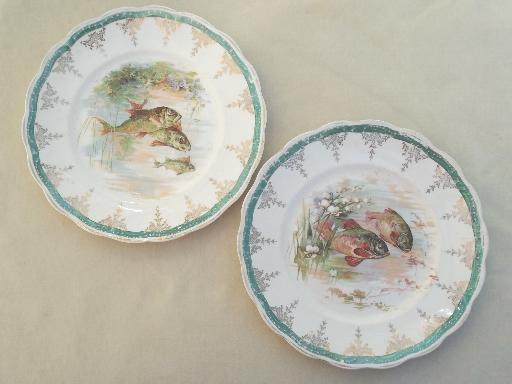 photo of antique Sterling china fish plates, different fishes in a pond #1