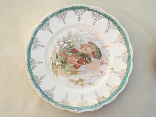 photo of antique Sterling china fish plates, different fishes in a pond #3