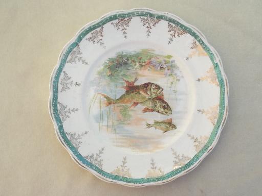 photo of antique Sterling china fish plates, different fishes in a pond #4