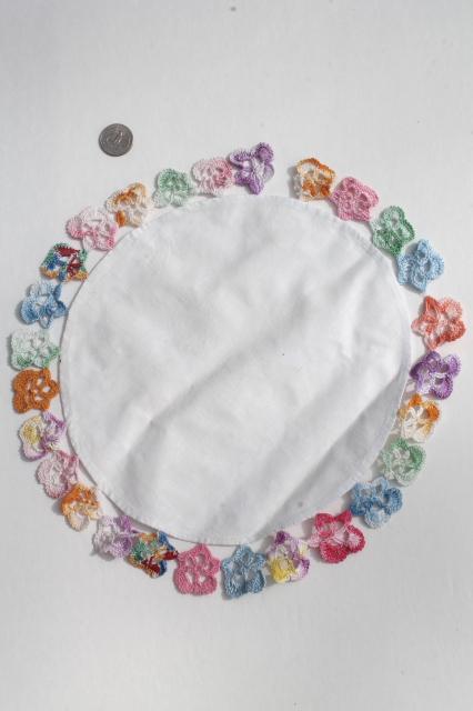 photo of  cotton lace crochet doilies lot, vintage pansies flower doily, rainbow thread doily #4