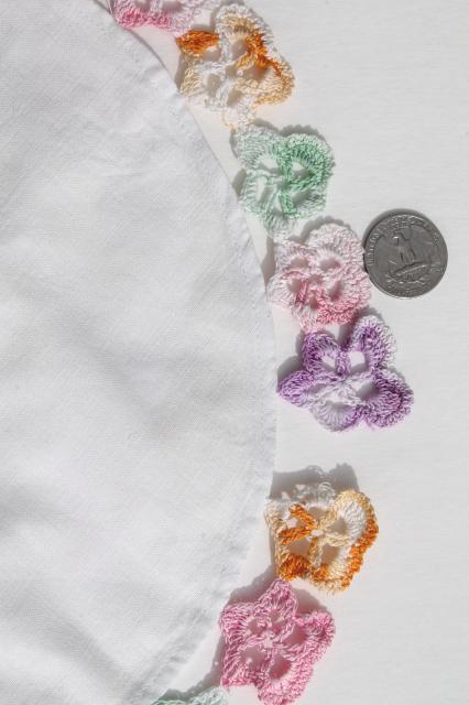 photo of  cotton lace crochet doilies lot, vintage pansies flower doily, rainbow thread doily #5