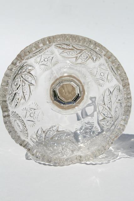 photo of  tall fruit stand compote or candy dish, vintage whirling star pressed pattern glass #5