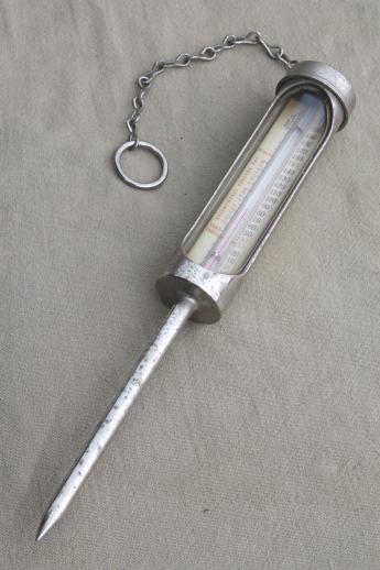 photo of vintage Morton Salt meat pump brine or marinade injector & curing thermometer, meat curing equipment #2