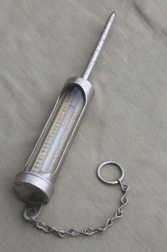 photo of vintage Morton Salt meat pump brine or marinade injector & curing thermometer, meat curing equipment #3